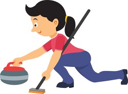curling woman throwing stone winter sports clipart