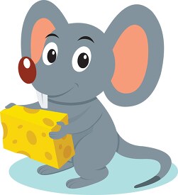 cute big eared mouse holding hole filled cheese clipart