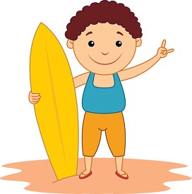 cute boy with surfboard summer clipart image