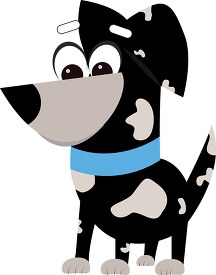 cute cartoon black white spotted dog with collar tag