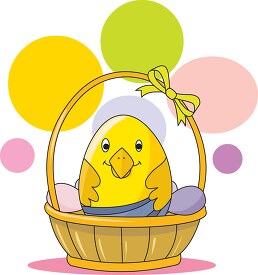 cute cartoon duck in easter basket
