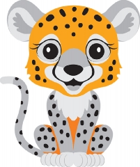 cute cartoon smiling baby cheetah gray color