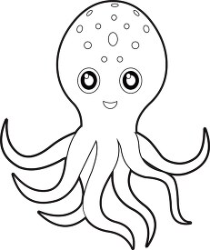 cute cartoon style octopus black white outline clipartA