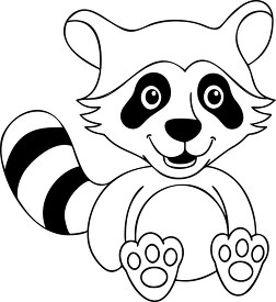 cute cartoon style sitting raccoon black outline clipart