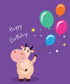 cute cow holding birthday balloons clipart