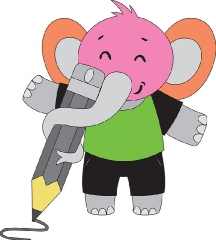 cute elephant character holding drawing pencil gray color