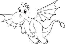cute flying winged dragon black white outline clipart