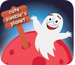 cute ghost smiling showing his cute planet sign halloween clipar