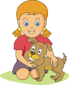 cute girl holding her pet dog clipart