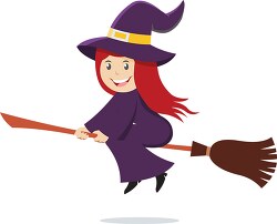 cute halloween witch siting on broomstick halloween clipart