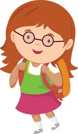 cute happy girl going to school  clipart wearing glasses