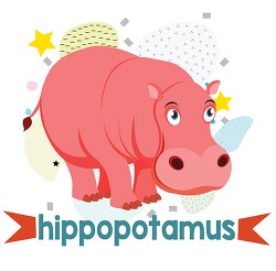 cute hippopotamus learning to read pictures with word