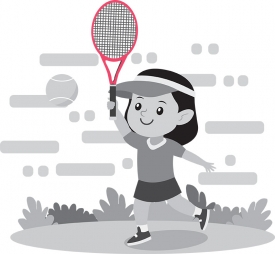cute little girl playing tennis on grass gray color