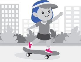 cute little girl skateboarding gray color in city