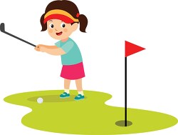 cute little girl swinging golf club clipart