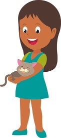 cute little happy girl holding little kitten clipart