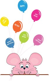 cute little pink animal holding birthdat balloons vector clipart