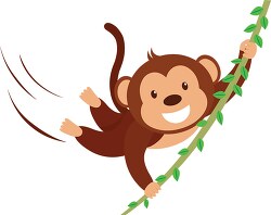 cute monkey character swinging with branch clipart 614