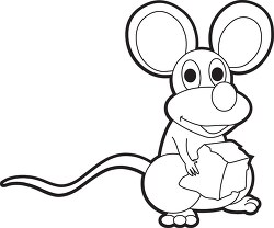 cute mouse holding cheese black outline clipart