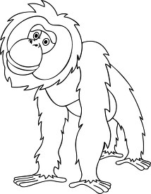 cute orangutan on all fours black outline clipart