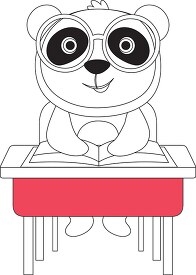 cute panda character studying in the classroom black outline col
