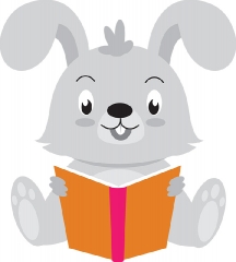 cute pink rabbit reading book gray color