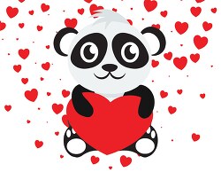 cute smiling panda holding red heart for valentines day clipart