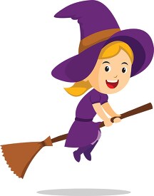cute witch riding a broomstick halloween clipart