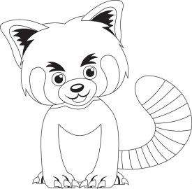 cute-small-baby-red-panda-animal-black white outline gray color