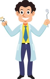 dentist holding teeth and tool clipart