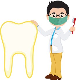 dentist showing big tooth model and brush clipart