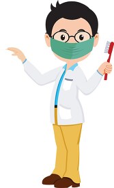 dentist wearing mask holding tooth brush clipart