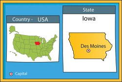 des moines iowa state us map with capital
