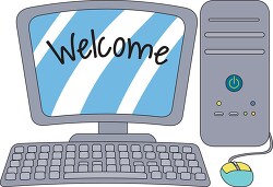 desktop computer with welcome on the screen