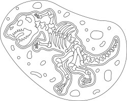 dinosaur skeleton in mud black white outline clipart