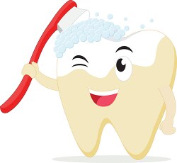 dirty tooth character brushing itself clipart