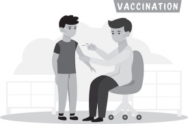 doctor giving vaccine to a boy wearing mask gray color