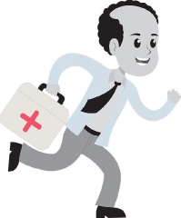 doctor running with his medical briefcase gray color