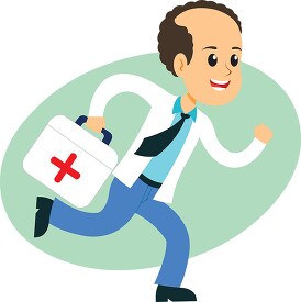 doctor running with his medical case clipart