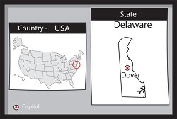 dover delaware state us map with capital bw gray