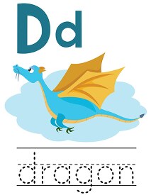 dragon with alphabet letter d Upper lower case children writing 