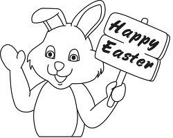 easter rabbit with sign black outline