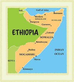 Ethiopia country map color border clipart