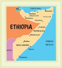 Ethiopia country map color border vector clipart