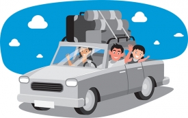 family traveling by car road trip gray clipart