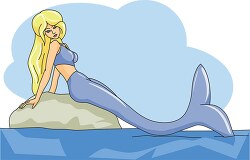 Fantasy Mermaid sitting on rocks clipart