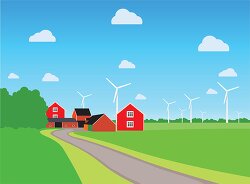 farm and wind turbines in wheat field sweden clipart