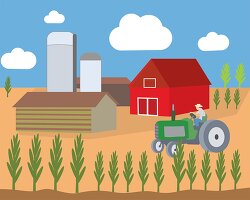 farm with tractor and crops clipart