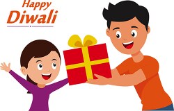 father giving gift to daughter diwali clipart