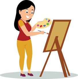 female artist painting using an easel clipart